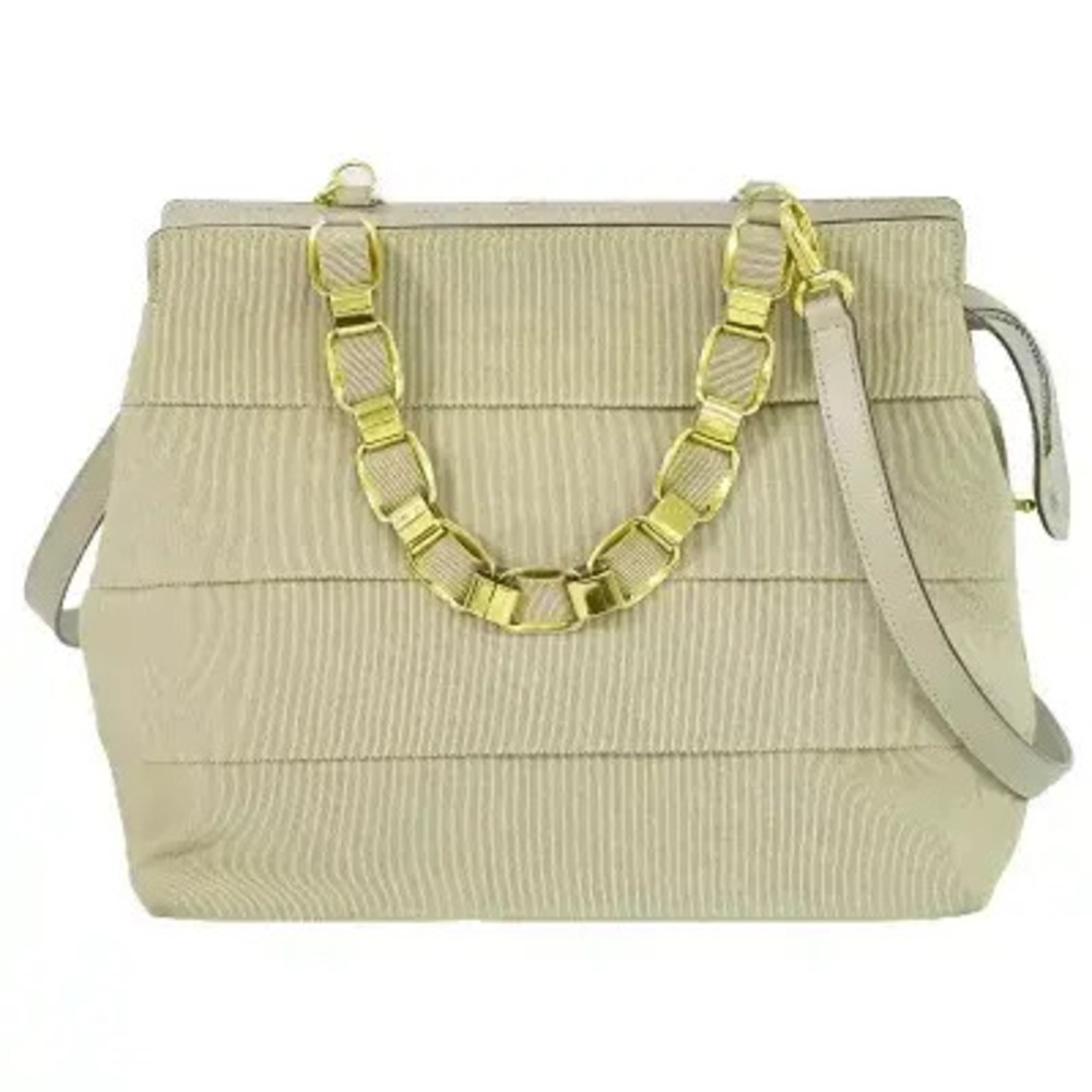Salvatore Ferragamo Vara Canvas Beige Shoulder Bag Tan